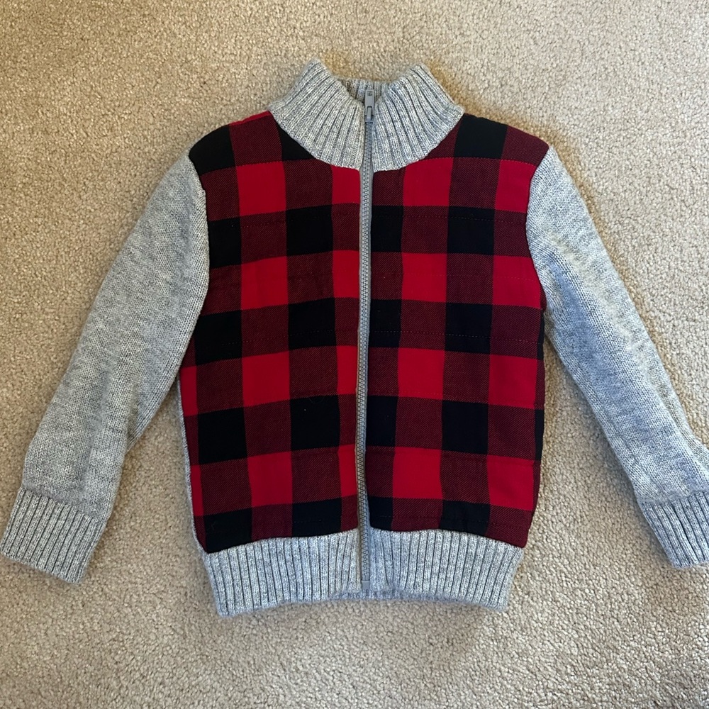 Cat & Jack zip up buffalo check sweater jacket. Size 4T